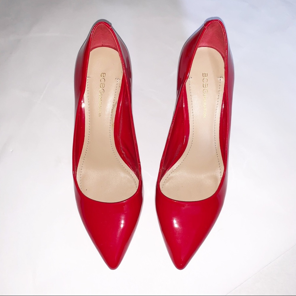 BCBG candy apple red patent leather heels